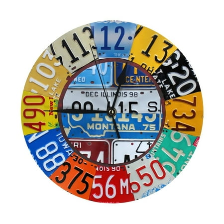 License Plate Clock Vintage Numbers Car Tag Wall Clock - 10 Inch Silent Non-Ticking Wall Clocks -Country Retro Rustic Style Decorative For Living Room Kitchen Home Bathroom Bedroom