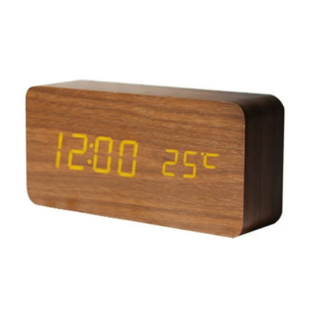 Lierteer LED wooden clock electronic temperature clock digital wooden alarm clock