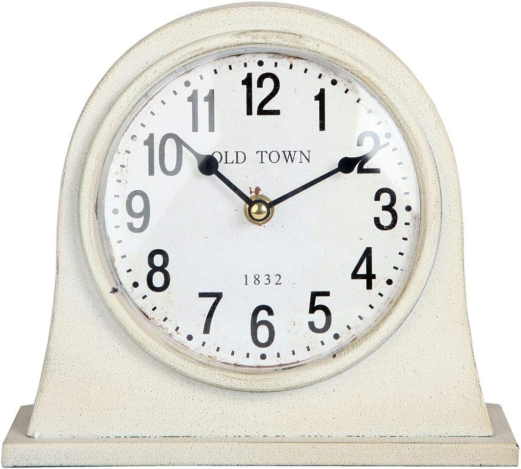 Lily's Home Antique Inspired Farmhouse Desk Or Mantel Clock, Battery Powered, Metal Body, Ivory