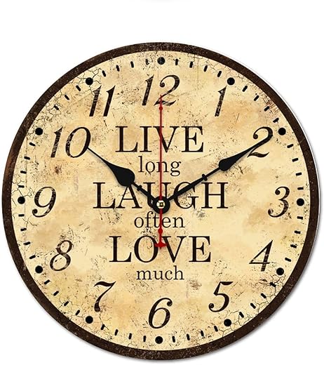 Live Laugh Love Retro Wall Clock Silent & Non-Ticking Bedroom Decorative Wooden Clock 13.4 Inch Large Vintage Clock for House Kitchen Classroom Easy to Read