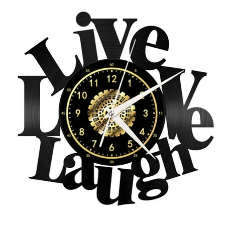 Live Laugh Love Vinyl Record Wall Clock Gifts for Holiday ,Handmade 12”Black Wall Clock Unique Gifts for Men Women for Birthday Wall Decor