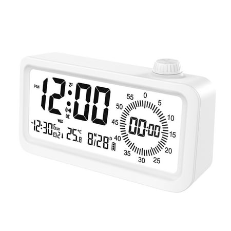 LMEEOR Visual Timer Triples Alarm Glows-in-the-Dark Alarm Clocks for Bedrooms Large LED Display 3-Level Dimmer Battery Backup Alarms for Kids Elderly Heavy Sleepers Snooze White