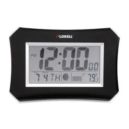 Lorell LCD Wall/Alarm Clock Digital - Quartz - LCD - Black Main Dial - Silver/Plastic Case