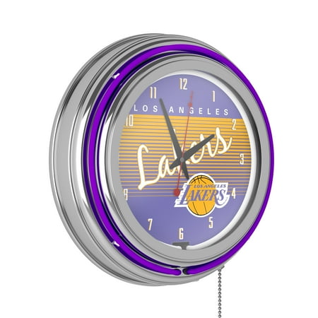 Los Angeles Lakers Hardwood Classics Retro Neon Analog Wall Clock with Pull Chain