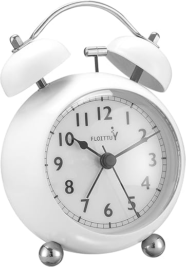 {Loud Alarm Clock for Deep Sleepers) 3.5'' Twin Bell Alarm Clock with Backlight for Bedroom,No-Ticking,Cute(White)