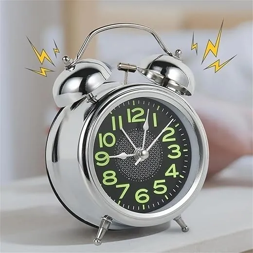 Loud Alarm Clock Heavy Sleepers Adults Retro 4 Inch Silent Quartz with Backlight Twin Bell Analog Alarm Clocks