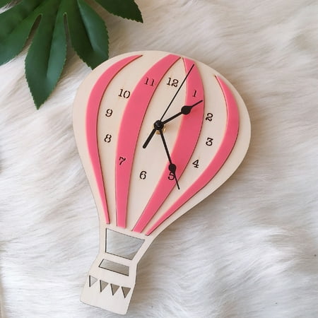 Ludlz Wall Clock for Kids with Silent Non Ticking Nordic Style Hot Air Balloon Shape Wooden Mute Wall Clock Kid Bedroom Home Decor Easy to Read Learn to Tell Time