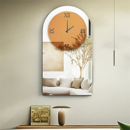 LUVODI Modern Mirrored Wall Clock Arched Brown Tinted Glass Wall Clock Silver Mirrored Decorative Clock