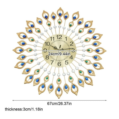 Luxury Crystal Peacock Large Wall Clock Metal Wall Watch Living Room Decor Gift