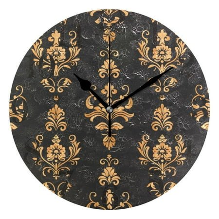 Luxury Floral Damask Wall Clock 9.8 inch Battery Operated Clocks Non-Ticking Silent for Bedroom Office Kitchen Living Room