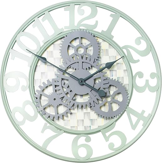 MACKENZIE-CHILDS Farmhouse Wall Clock, Decorative Clock for Kitchen and Living Room, Small, Gray-and-White Sterling Check