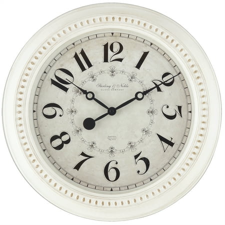 Mainstays Indoor 15.5 Round Antique White French Country Analog Traditional Wall Clock with Arabic Numbers