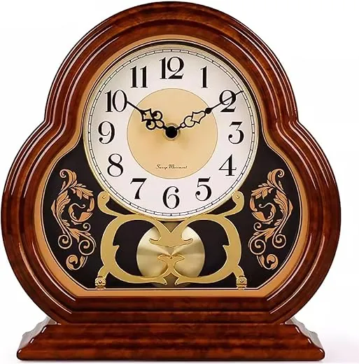 Mantel Clock Battery Operated, Wooden Mantle Clocks with Silent Movement, Vintage Table Clock above Fireplace Mantel for Living Room Office Desk Shelf & Home Décor