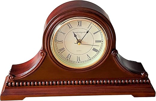 Mantel Clocks, Battery Operated, Silent Wood Table Clock with Westminster Chimes On The Hour, Solid Wooden Shelf Decorative Chiming Mantle Clock, 9 x 16 x 3 (Maroon Roman Numerals)