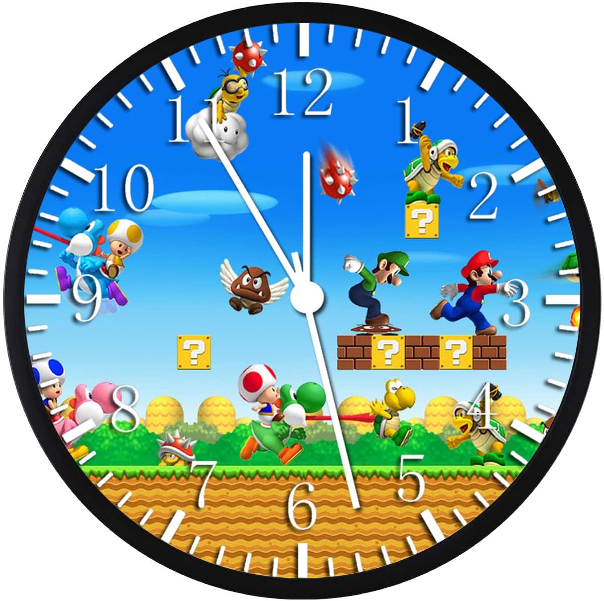 Mario Wall Clock Large 12" Clear Glass Face Silent Non-Ticking Nice for Gift or Décor W425