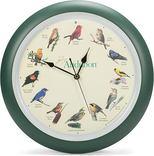 Mark Feldstein & Associates Audubon Singing Bird Wall Clock, 13 Inch