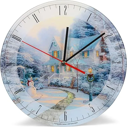 Mark Feldstein & Associates Night Before Thomas Kinkade Winter White 12 inch Glass Christmas Round Wall Clock