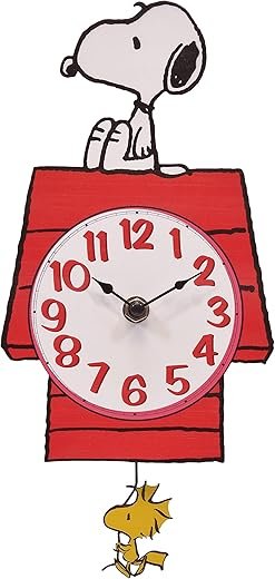 Mark Feldstein & Associates Peanuts Snoopy's Dog House with Woodstock Pendulum Pal Wall Clock, 12 Inch