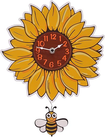 Mark Feldstein & Associates Sunflower with Swinging Bee Pendulum Pal Wall Clock, 12 Inch