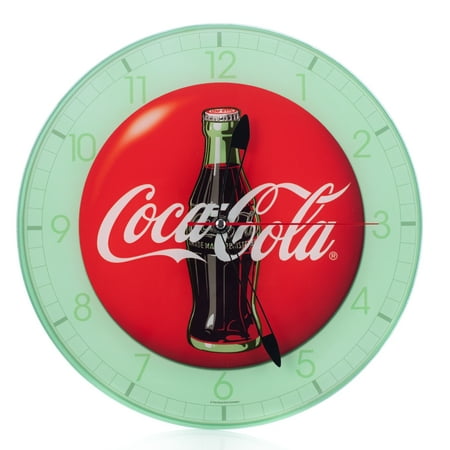 Mark Feldstein Coca Cola Bottle Round Vintage Red Button Logo 12 x 12 Glass Wall Clock