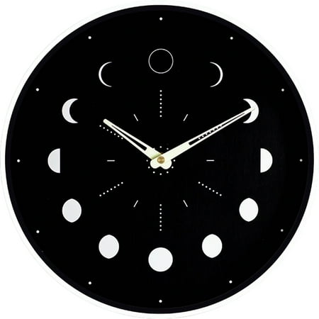 Masteelf Wall Clock Wooden Luminous Wall-mounted Moon Phase Mute Clock No Battery