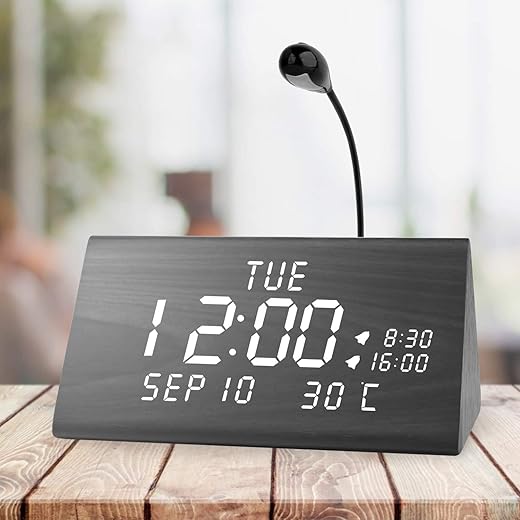 MEKO Wood Digital Alarm Clocks for Bedrooms, Larger LED Display, 3 Levels Brightness, Dual Alarms, 3 Levels Volume Snooze Function and Nightlight Wooden Electric Besides Clock