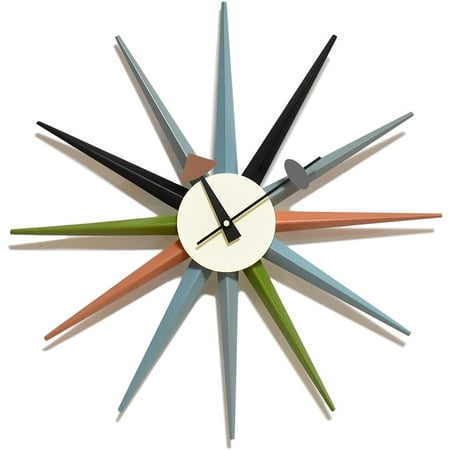 Mid Century Modern Wall Clock Large Silent Non Ticking Battery Operated 18 inches Solid Wood Retro Sunburst Clock for Living Room Office Kitchen