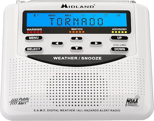 Midland - WR120B - NOAA Emergency Weather Alert Radio - S.A.M.E. Localized Programming, Trilingual Display, 60+ Emergency Alerts, & Alarm Clock (WR120B - Box Packaging)