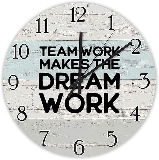 Mighun Team Work Makes The Dream Work Wall Clock Quote Sayings 10 Inch Wall Clocks Battery Operated Silent Non-Ticking Rutic Hanging Clock for Bedroom Living Room Farmhouse Wall Decor