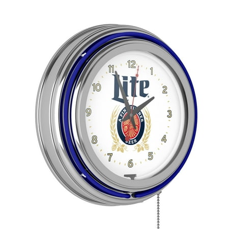 Miller Lite Chrome Double Rung Neon Clock - Retro Design