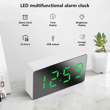 Mini LED Digital Clock USB Rechargeable Desktop Time Date Temperature Display Alarm Clock Electronic Decoration Clock Living Room White