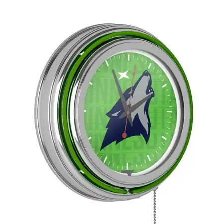 Minnesota Timberwolves City Retro Neon Analog Wall Clock with Pull Chain