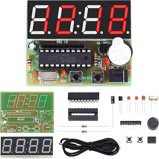 MiOYOOW 4-Digit Digital Clock Kits with PCB, DIY Alarm Clock Soldering Project Kit for Learning Electronics Soldering Practice with English Instructions