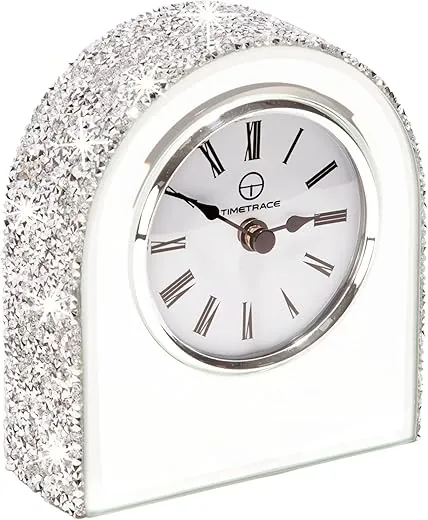 Mirror Glass Crush Diamond Mantle Clock for Table Desk Fireplace