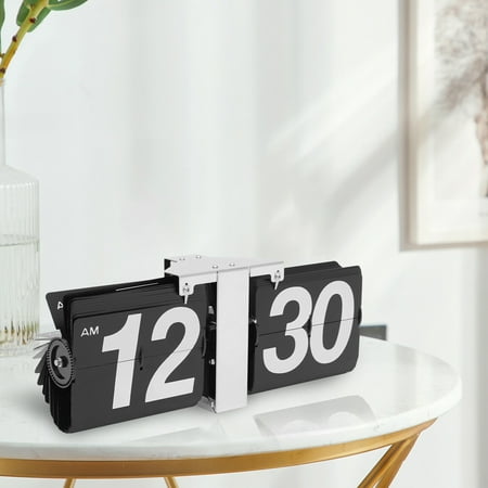 Miumaeov Retro Flip Clock Electrical Digital Flipping Out Clock Wall Mount and Tabletop Flip Clock (Black with Silver Stand)