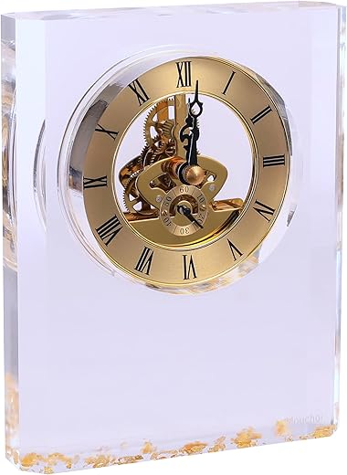 Modern 6" High Rectangular Crystal Table Clock, Clear Acrylic Gold Face Table Top Clock, Acrylic Desk Office Clock, Modern Shelf Clock for Office Decorative, Home…