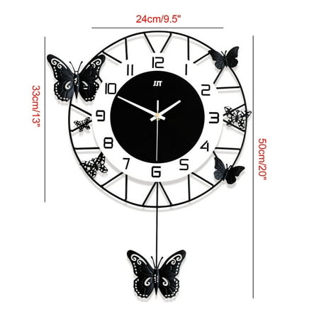 Modern Butterfly Wall Clock Metal Quartz Pendulum Non Ticking Clock Home Decor