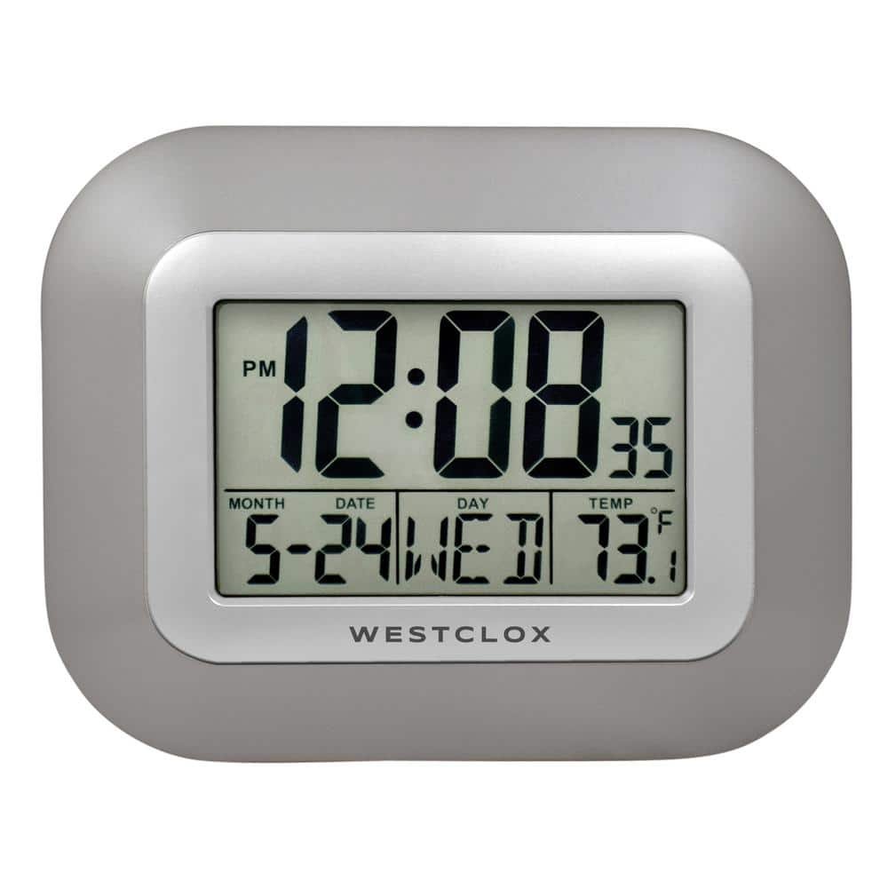 Modern Design Silver Easy To Read LCD Display Wall Clock with Large...