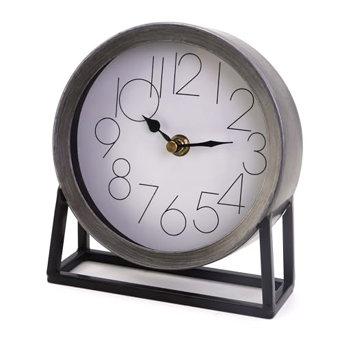 Modern Silvery Table Clock on Stand, Decorative Desk and Shelf Clock, Mantel Clock Farmhouse Clock Non-Ticking, Home Décor for Living Room, Bedroom, Bedside, Desk, Gift Clock (Silvery)