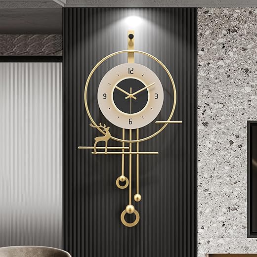 Modern Wall Clock for Living Room,Large Gold Decorative Wall Clock,Digital Creative Silent Clock Battery Operated for Kitchen/Entryway/Bedroom/Office/Dinning Room Metal Wall Decor