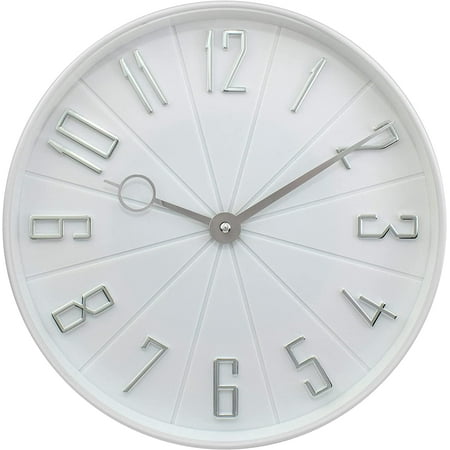 Modern Wall Clock with Raised Numbers - Perfect for Living Room, Home Office, and Bedroom (Silent, White)