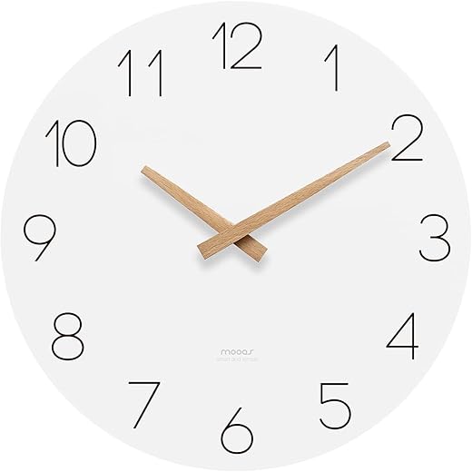 mooas Flatwood Wall Clock,12" Wood Wall Clock Non-Ticking Sweep Movement Decorative Wall Clock Battery Operated Wall Clock for Home Living Room Kitchen Bedroom Office School (Wood)