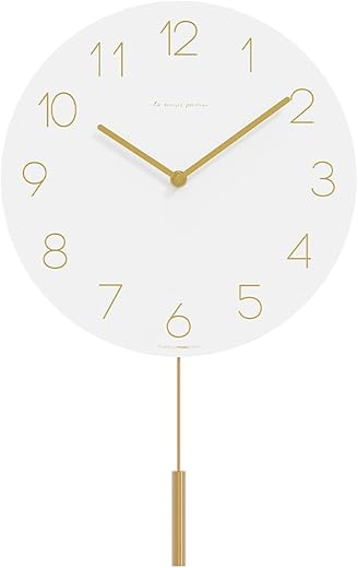 mooas Flatwood Wall Clock Pendulum White,12" Wood Wall Clock Non-Ticking Sweep Movement Decorative Wall Clock Battery Operated Wall Clock for Home Living Room Kitchen Bedroom Office School