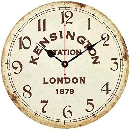 Moonluna London Kensington Station Wall Clock Decor for Bedroom 10 inch Round Silent Wood Clock Art for Kids Girls Boys Room