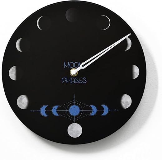 Moon Phase Wall Clock - Lunar Cycle - Round Black - Moon Phase Tracker - Lunar Phase Clock - Full Moon - Boho Style - Optional RGB LED 5V