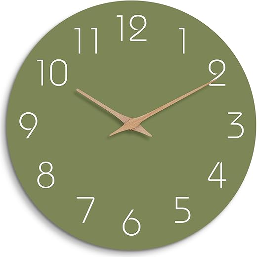 Mosewa Modern Wall Clock - Silent Non-Ticking 8 Inch Wall Clocks Battery Operated Simple Minimalist for Living Room Office Bedrooms Kitchen Home Decor(Olive Green)