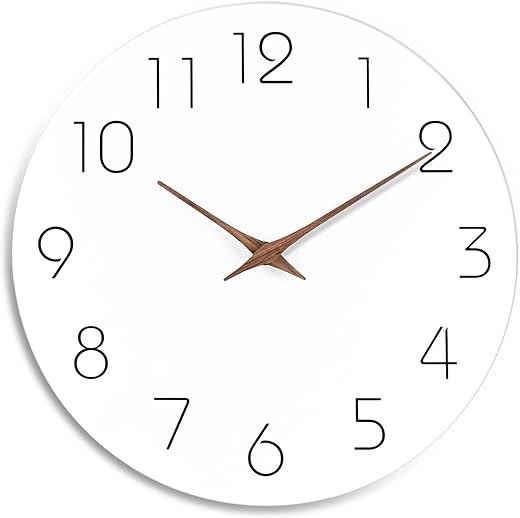 Mosewa Wall Clock 8 Inch White Silent Non Ticking Wall Clocks Battery Operated - Simple Minimalist Wooden Clock Decorative for Kitchen,Home,Bedroom,Living Room, Office