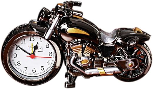 Motorcycle Alarm Clock Vintage Desk Clock Plastic Battery Operated Dorm Office Shelf Decor Black 7-inch Retro Style Timepiece