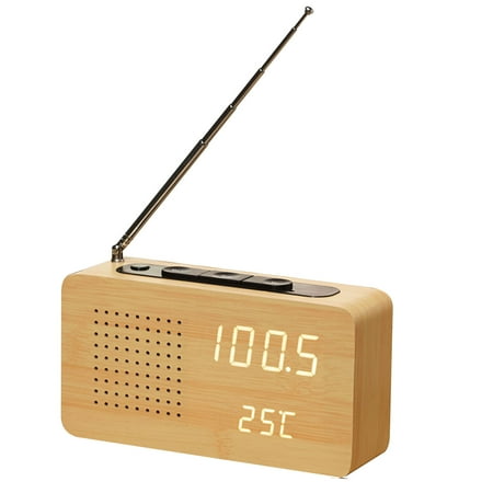 Multifunctional Retro Bedside Radio Wood Alarm Clock High Definition Large Screen Digital Display Clock Radio