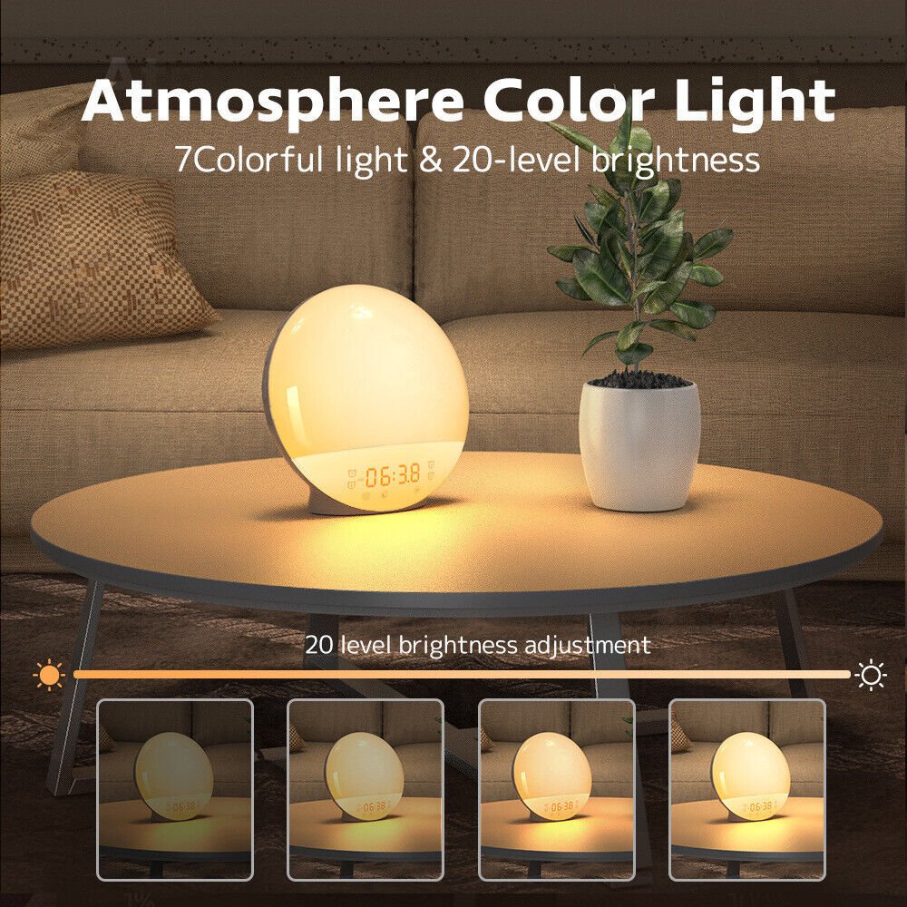 Multifunctional Sunrise Alarm Clock Wake Up Light 7 Sounds FM Radio Sleep Aid